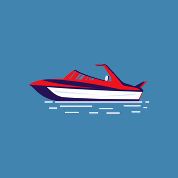 red speedboat on blue water clip art preview