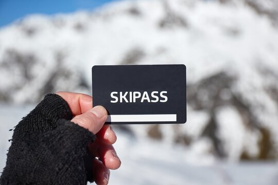 Ski pass in winter mountains