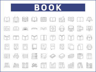 Simple Set of book Related Vector Line Icons.
Vector collection of reading, book stack, notes, study, library, education, open book and design elements symbols or logo element.