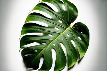 Swiss cheese plant or Monstera deliciosa leaf, isolated on white backdrop, with clipping path. Generative AI