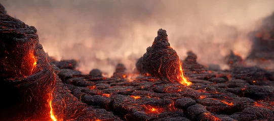 Wandcirkels plexiglas background of rocks and hot melted lava © Nindya