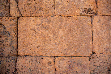 orange brown brick wall at Angkor, Cambodia