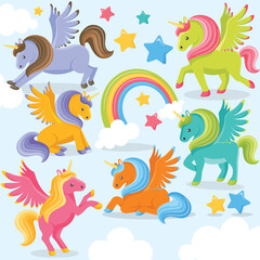 Fototapeta na wymiar Colorful baby Unicorns vector art