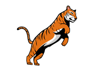 Tiger Jump Side View Mascot Logo Vector Cartoon Illustration Isolated on a White Background