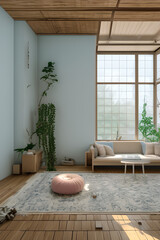 Fototapeta na wymiar modern living room interior have sofa and lamp with white wall background. generative ai