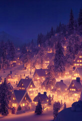 Obraz premium beautiful winter landscape with snow and pine trees, landscape illustration with christmas theme