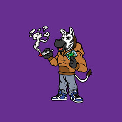 Obraz premium animal vector character animal cartoon mascot smoking blunt and joint from weed flower nug cannabis marijuana