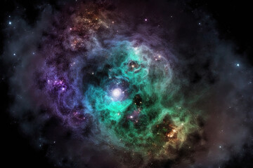 Fototapeta na wymiar fractal nebula dust in various colors on a dark backdrop. Generative AI