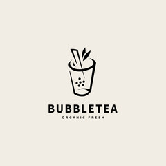 bubble tea logo design with line art style vintage logo design