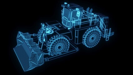 3D rendering illustration tractor for architecture or agriculture blueprint glowing neon hologram futuristic show technology security for premium product business finance 