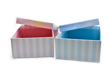 beautiful pink and blue paper box on white background