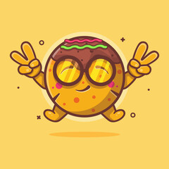 cute takoyaki food character mascot with peace sign hand gesture isolated cartoon in flat style design