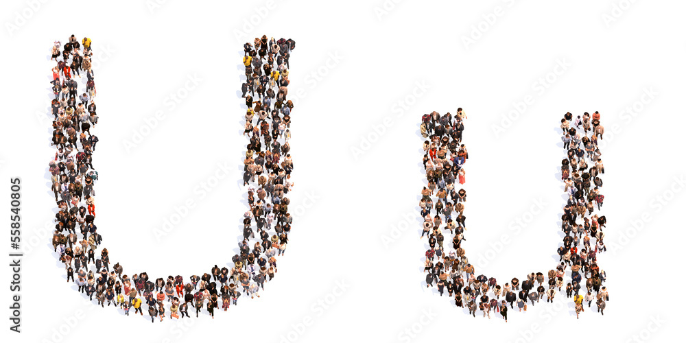 Fototapete concept or conceptual large community of people forming the font u. 3d illustration metaphor for uni