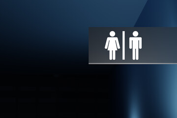 restroom signs on blue wall, 3d rendering