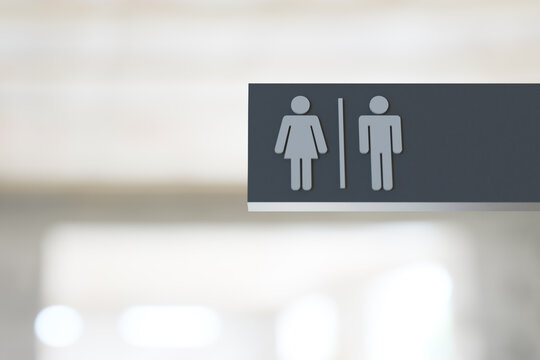 Gray Restroom Sign In Hallway, 3d Rendering