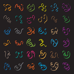 Set of colorful simple ribbon waving isolated vector illustration.