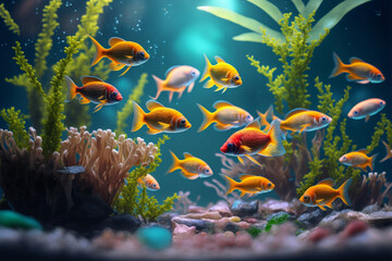 Fototapeta na wymiar tropical fish in aquarium made with Generative AI