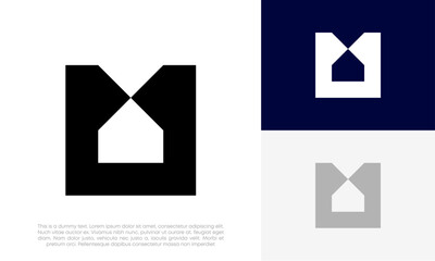letter M initial with home modern logo design vector