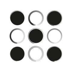 Brush circles in line art style. Round frame set. Grunge texture. Vector illustration. stock image.