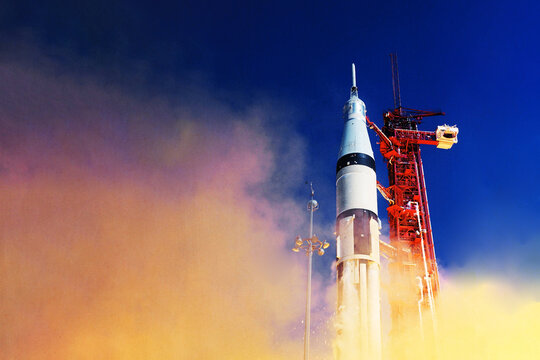 Spaceship to the moon. Elements of this image furnished by NASA