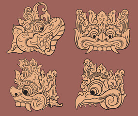 set of vector balinese traditional creatures decoration