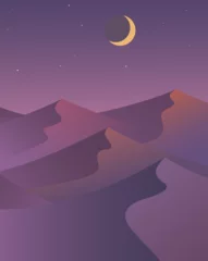 Fotobehang Donkerblauw vector illustration of night desert landscape with crescent moon