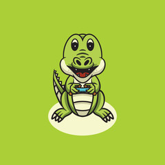 Cute Crocodile Playing Games Cartoon Illustration