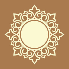 Decorative frame Elegant vector element for design in Eastern style, place for text. Floral golden and yellow border. Lace illustration for invitations and greeting cards