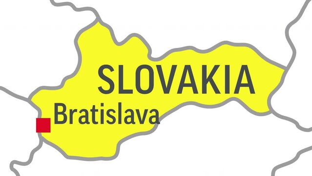 Slovakia Map. Zoom on World Map. 4k Video Footage. Motion Graphics