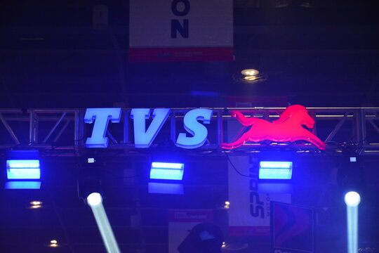 Tvs motorcycle booth signage at Inside Racing Motorshow in Pasay, Philippines