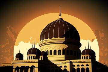 Suncartoon styled dome of the Putra Mosque in Malaysia. Generative AI