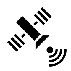 Isolated satellite in solid glyph icon on white background