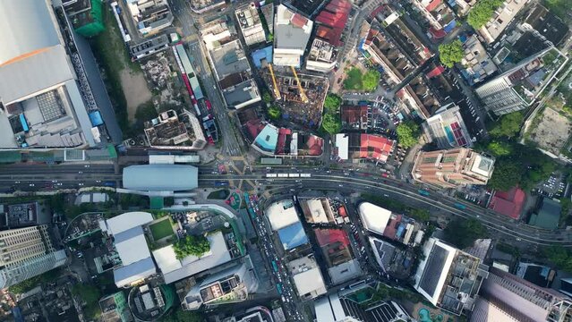Aerial view monorail and busy car move at Jalan Sultan Ismail at Kuala Lumpur