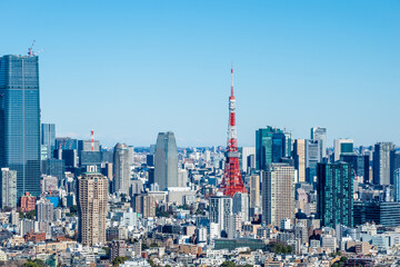 Fototapeta premium 日本の首都東京都の東京タワーと街並み