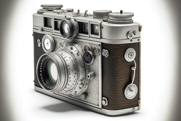 Old rangefinder, antique camera isolated on white. Generative AI