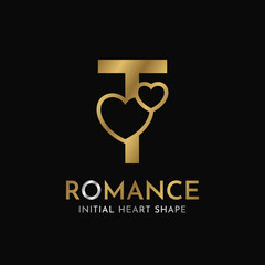 royal letter T with heart shape initial vector logo design