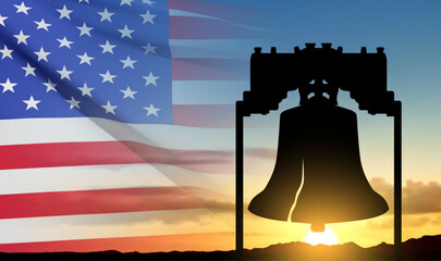 SIlhouette of The Liberty Bell as symbols of freedom and justiceon background of sunset. Concept - National Freedom Day. February 1. EPS10 vector © ecrow