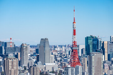 Obraz premium 日本の首都東京都の東京タワーとビル郡