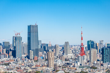 Obraz premium 東京都恵比寿の展望台からの東京タワーとビル郡
