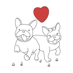 dogs in valentine day card doodle art.