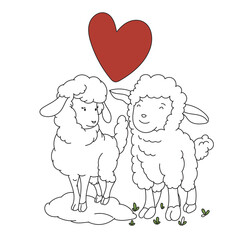 sheep in valentine day card doodle art