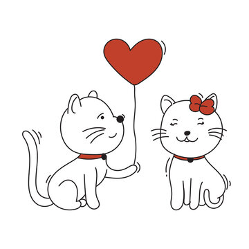 couple of cats falling in love doodle art