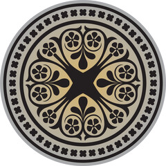 Vector gold-gray colored round ornament of ancient Greece. Classic circle pattern of the Roman Empire..