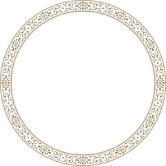 Vector gold colored frame, border, chinese ornament. Patterned circle, ring of the peoples of East Asia, Korea, Malaysia, Japan, Singapore, Thailand..