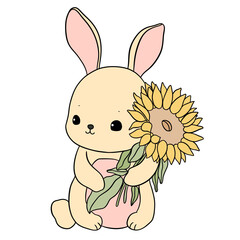 rabbit with sunflower flat design