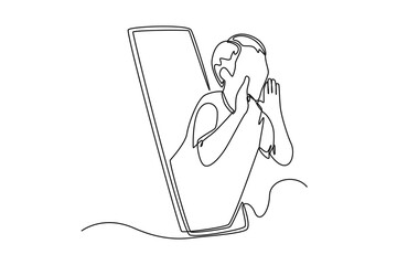 Single one line drawing Boy shouted out from the smartphones to give a message and share information with the community. Marketing Concept. Continuous line draw design graphic vector illustration.
