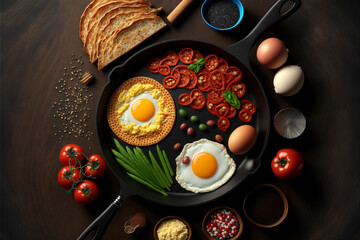 Fototapeta na wymiar Breakfast Foods Cooking In A Skillet