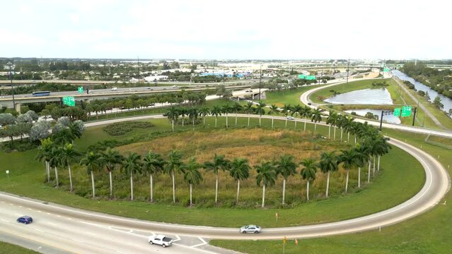 Aerial video highway interchange landscaping