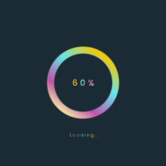 60 percent rainbow loading bar, upload user interface, colorful Futuristic loading symbol.