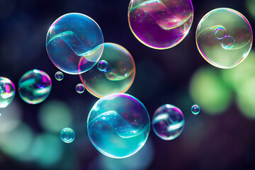 colorful soap bubbles flutter in the wind, generative AI